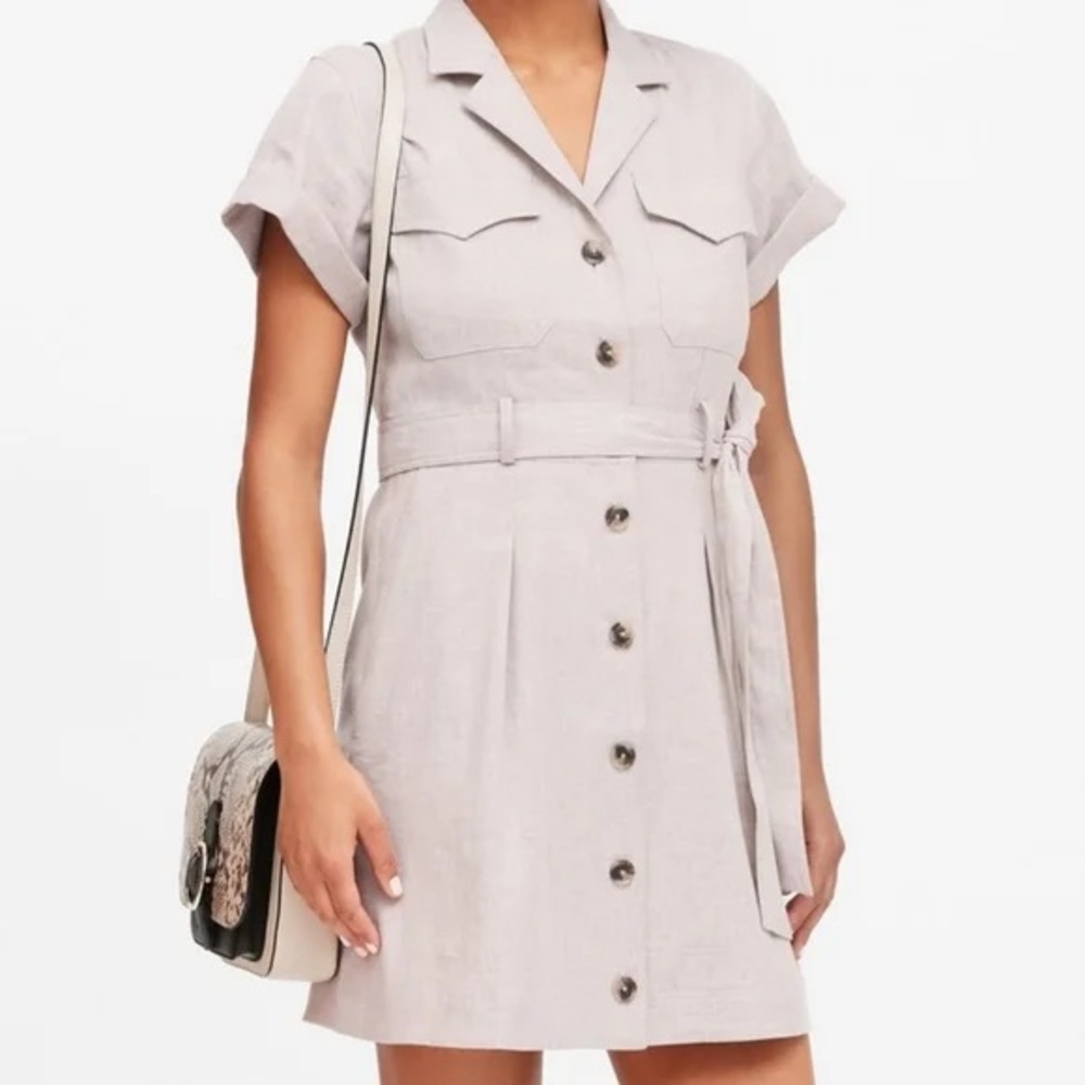 Banana republic linen-cotton utility dress in oatmeal color